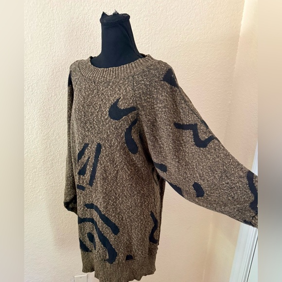 Vintage 80s or 90s Joan Geddes Brown & Black Sweater Dress One Size - Picture 9 of 14